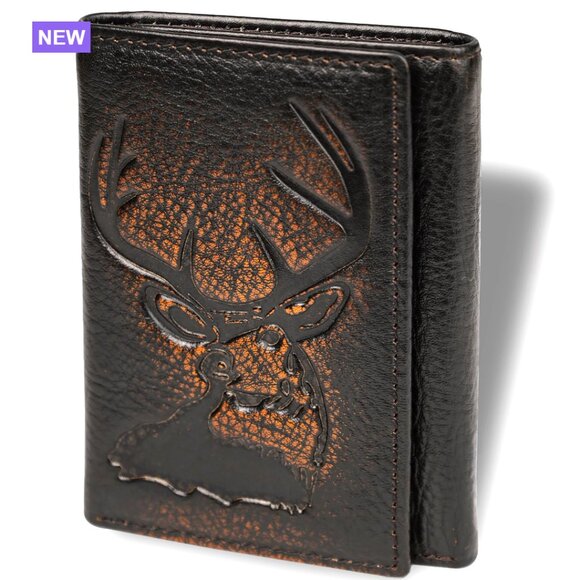 Full Grain Leather Trifold Wallet RFID Blocking Slim Vintage Style